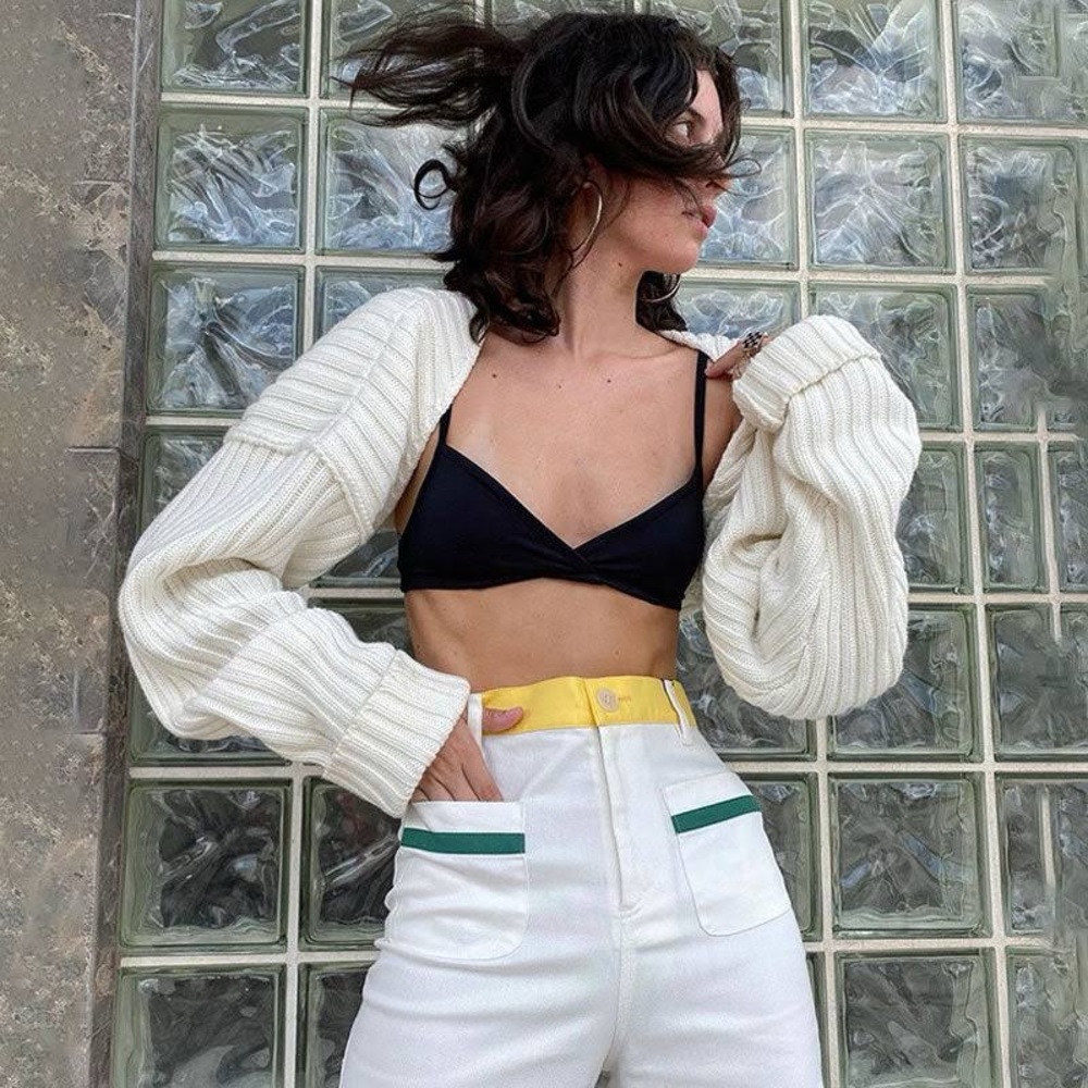 Simonett ivory cable knit bolero shrug OS